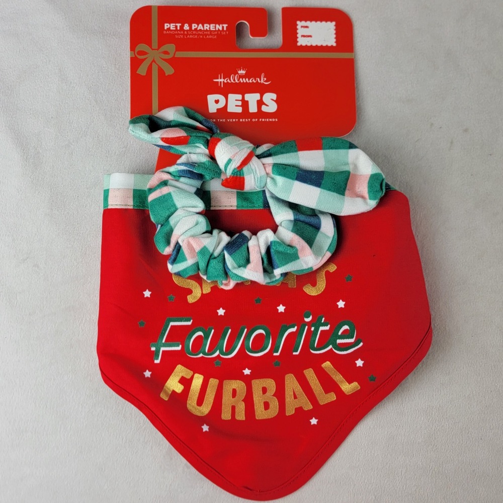 Hallmark Pets Pet Parent Bandana Scrunchie Set Red Green Holiday Large XL Dog